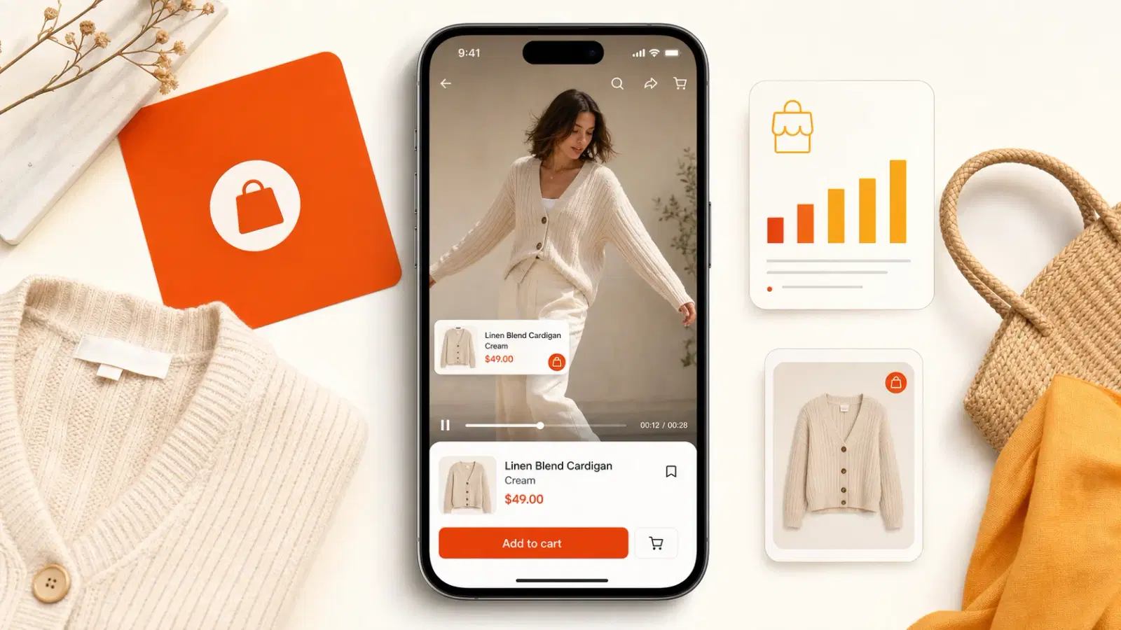 Product video for a clothing brand playing in a TikTok Shop listing on a phone screen