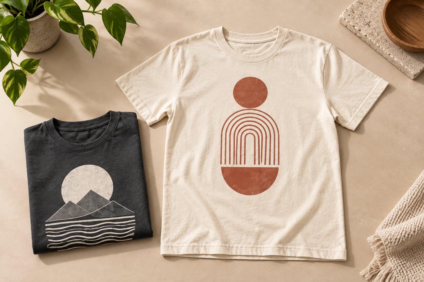Refreshed product photography for bone and charcoal graphic tees.