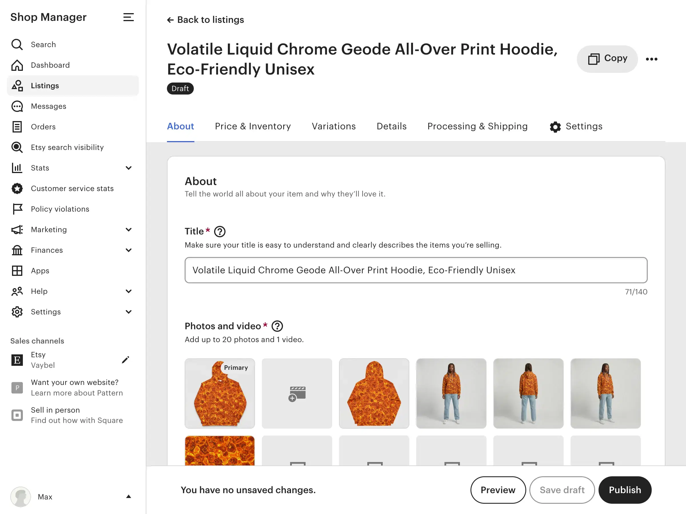 Etsy listing preview