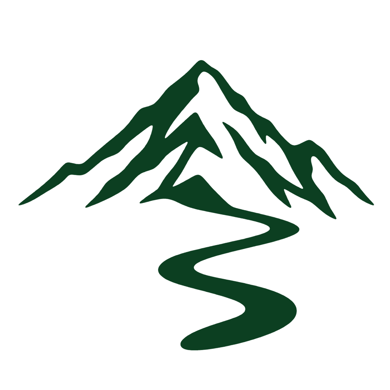 Simplified green mountain and broad winding trail with the trees and stones removed